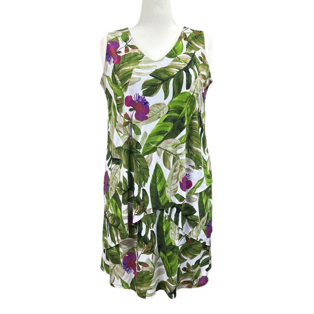 Susan Graver Tropical Slinky Knit Layered Sleeveless Dress Sz L